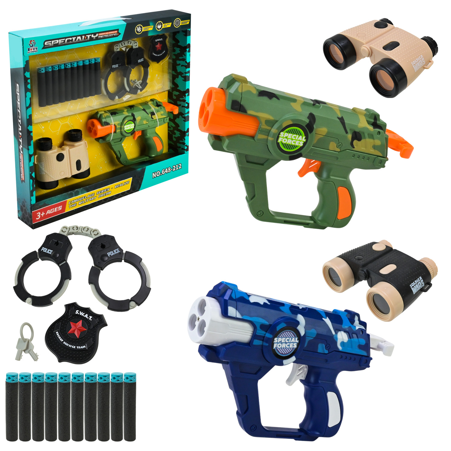 Набір зі зброєю: бінокль,наручники,знаряди,2кольори,в кор-ці,38х5,5х35см №648-212(24) КІ — купити | Канцелярський Сад
