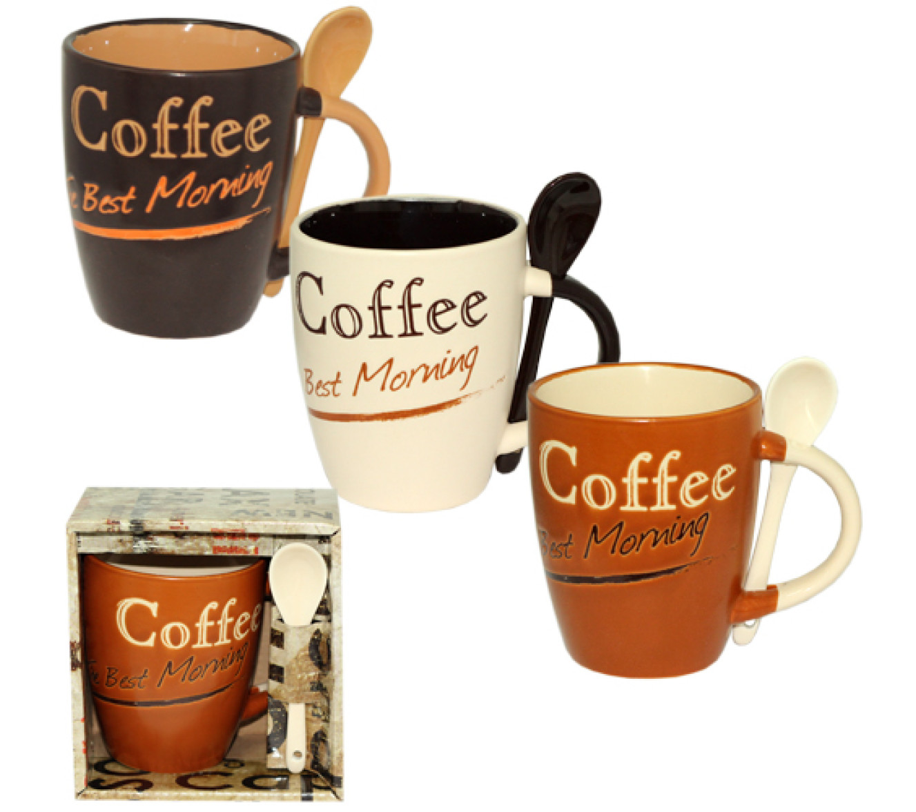 Чашка керам. 360мл з ложкою,в подар. упак. №2167-13/S&T/(1)(36) — фото товару | Канцелярський Сад