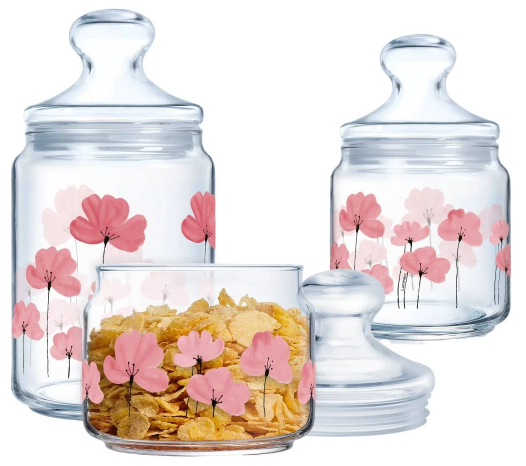 Набір банок для сип. прод. скло "Luminarc. Club Floralis" 3шт 0,5/0,75/1л №X1081/2793(5) — фото товару | Канцелярський Сад