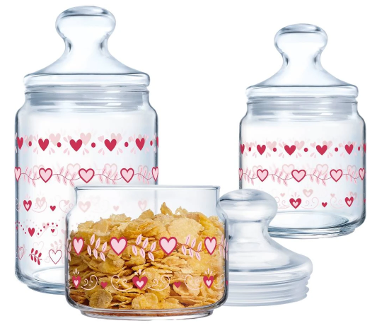 Набір банок для сип. прод. скло "Luminarc. Club Love Basket" 3шт 0,5/0,75/1л №X1078/2762 — фото товару | Канцелярський Сад