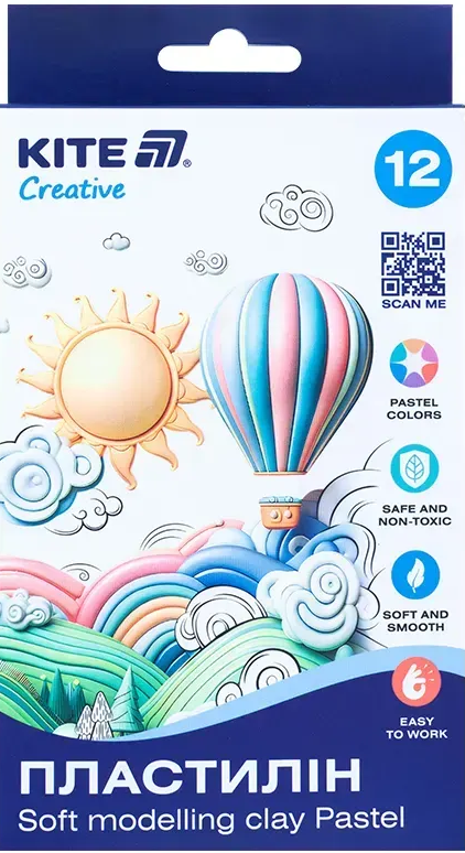 Пластилін "Kite" Creative Pastel 12 кольор. 200гр воск. №K-086-P(30)(60) — фото товару | Канцелярський Сад