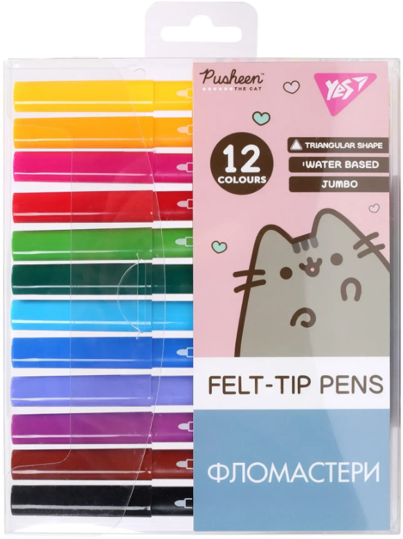 Фломастери "Yes" 12кольор. Jumbo "Pusheen" №650589(12)(72) — фото товару | Канцелярський Сад