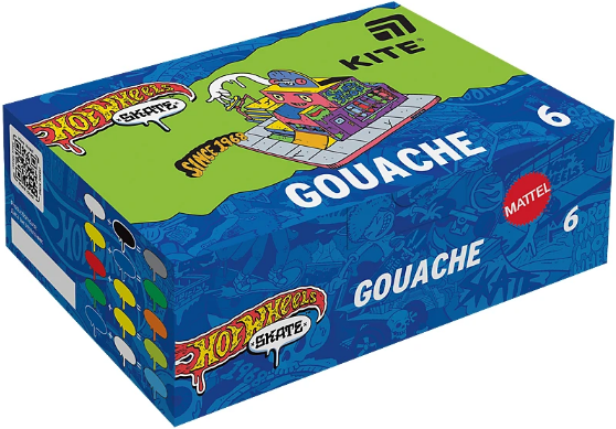 Гуаш "Kite" 6кольор. 20мл №HW25-062 "Hot Wheels Skate" (24) — фото товару | Канцелярський Сад