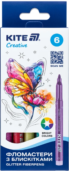 Фломастери "Kite" 6кольор. з блискітками Creative №K-1147(12)(96) — фото товару | Канцелярський Сад