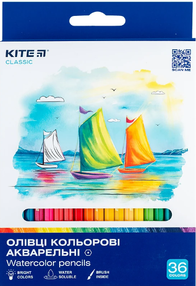 Олівці кольор. аквар. 36 кольор. "Kite" №К-1052 Classic(8)(80) — фото товару | Канцелярський Сад