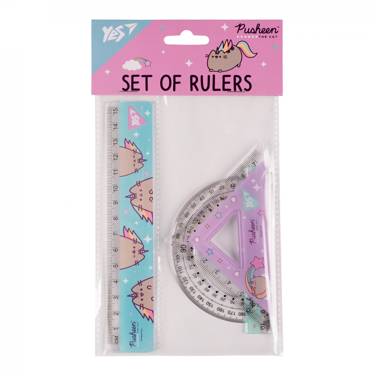 Набір геометричний "Yes" Pusheen №370675 (3предм.,лінійка 15см)(25) — фото товару | Канцелярський Сад