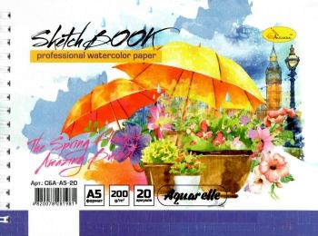 Скетчбук пруж. 20арк. А5 "Акварельний" №АП-0204/Апельсин/(16) — фото товару | Канцелярський Сад