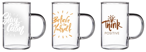 Набір чашок скло (3шт) 200мл "Herevin Positive Print" №180001-007/2261(8) — фото товару | Канцелярський Сад