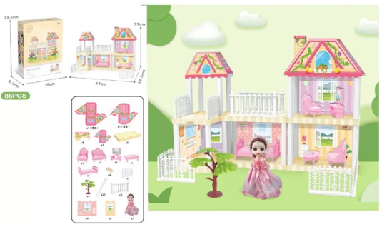 Будинок 2 поверхи,меблі,лялька 15см-шарнірна,86дет,в кор-ці,26х33,5х8см №666-2AA-17(24) — купити | Канцелярський Сад