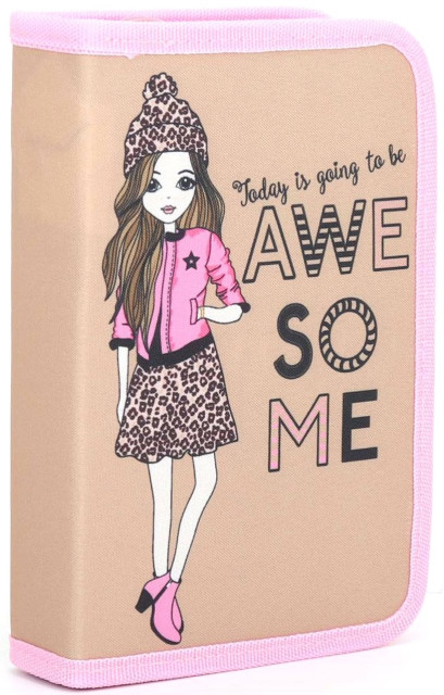 Пенал 1від., б/н,на блиск. коричневий №KJ7458/Мандарин/ — фото товару | Канцелярський Сад