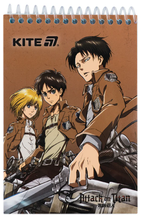 Блокнот пруж. А6 48арк.б/лін. карт. Attack on Titan №AT25-196/Kite/(20) — фото товару | Канцелярський Сад