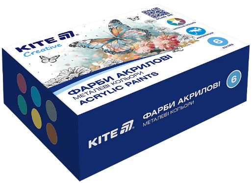 Набір акрил. фарб "Kite" 6кольор. 20мл №K-273 Creative металік(24) — фото товару | Канцелярський Сад