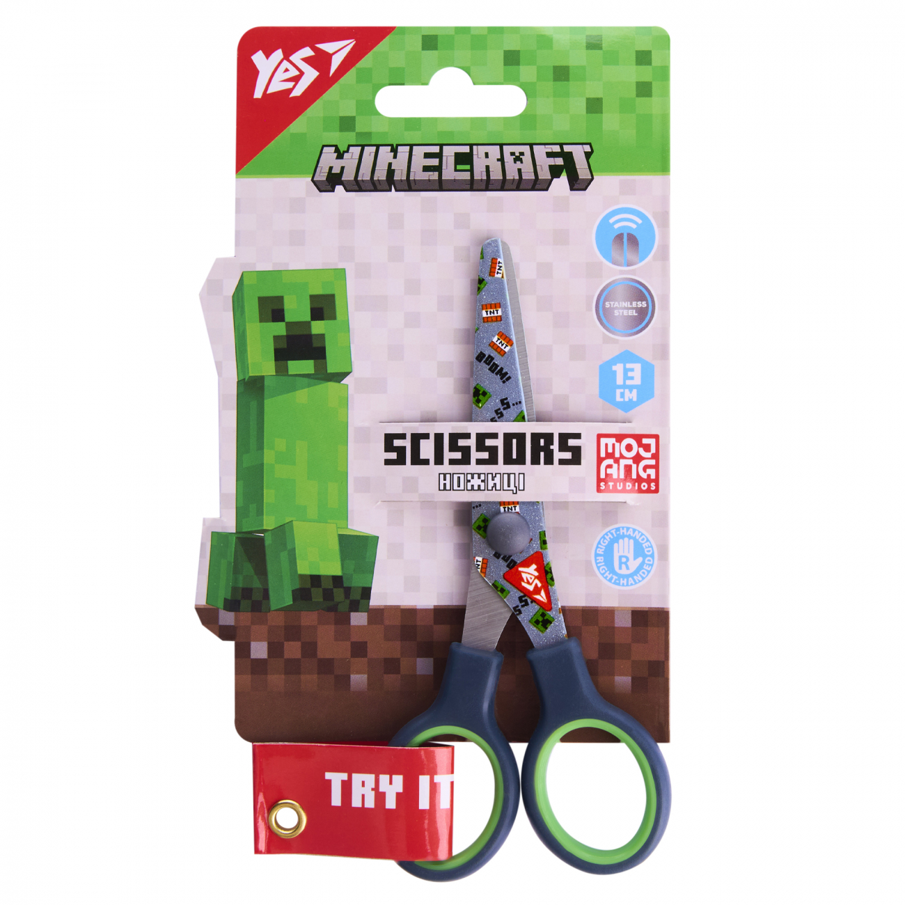 Ножиці дит. "Yes" №480470 Minecraft 13см з принтом на лезі(12)(360) — купити | Канцелярський Сад
