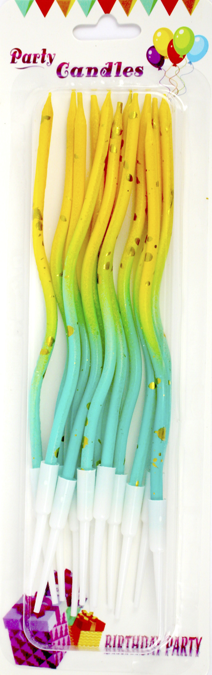 Свічка в торт 12шт+12підсв. "Спіральні" бірюзово-жовті №A6/7025/7028(24) — фото товару | Канцелярський Сад