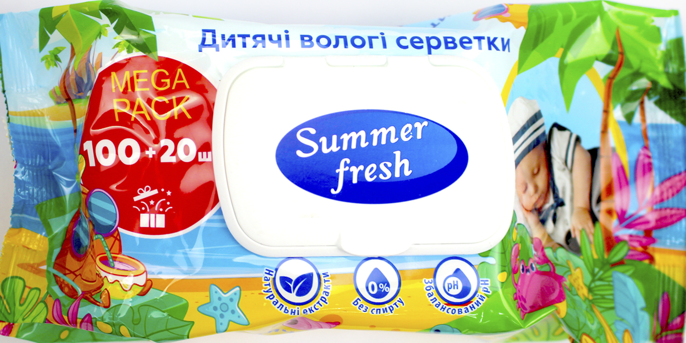 Серветки вологі "Summer Fresh" (120шт) Mega Pack з клапаном №1905(10) — купити | Канцелярський Сад