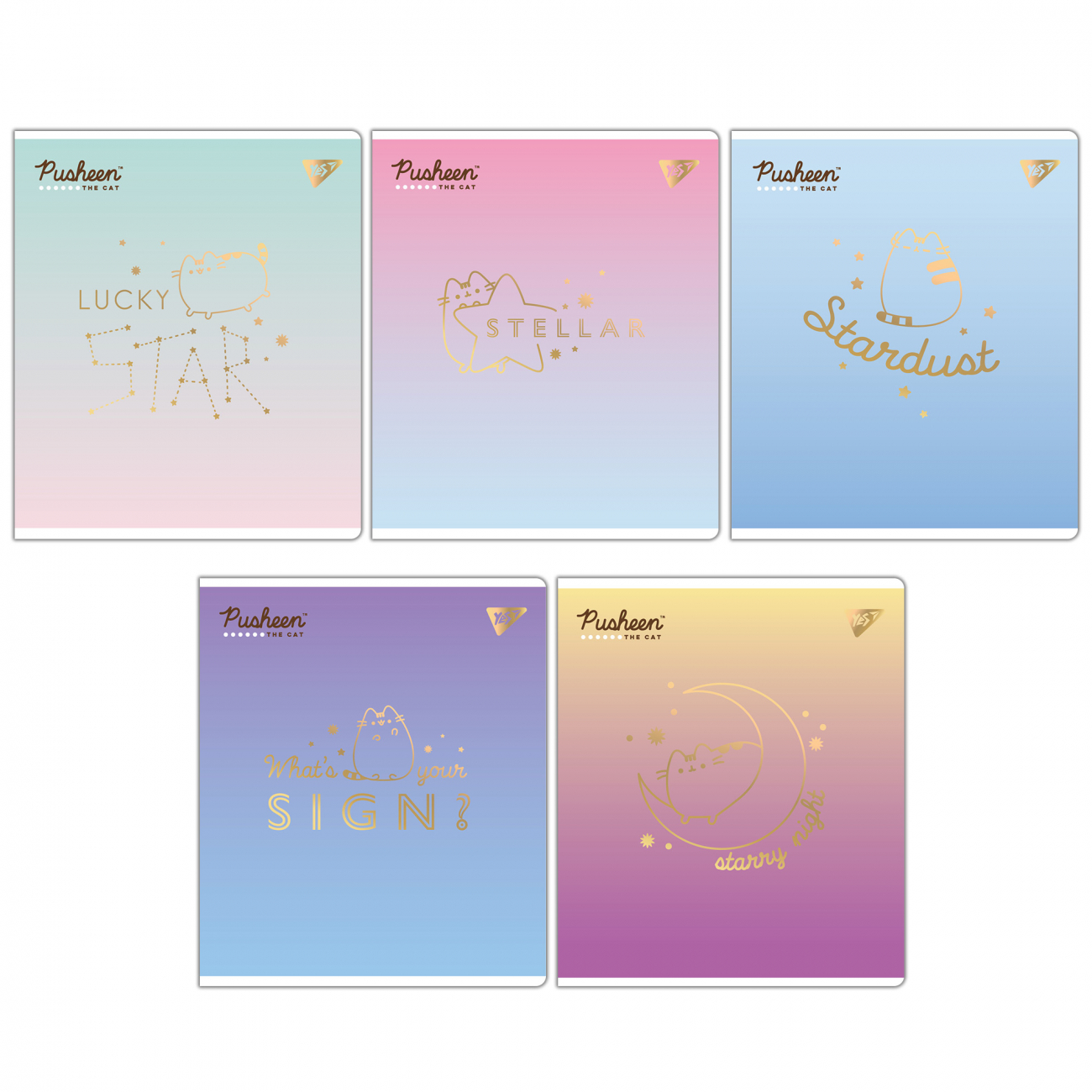 Зошит А5 YES 12арк. кліт. софт тач,фольга золото "Goldstar Pusheen" №767493(10)(250) — фото товару | Канцелярський Сад