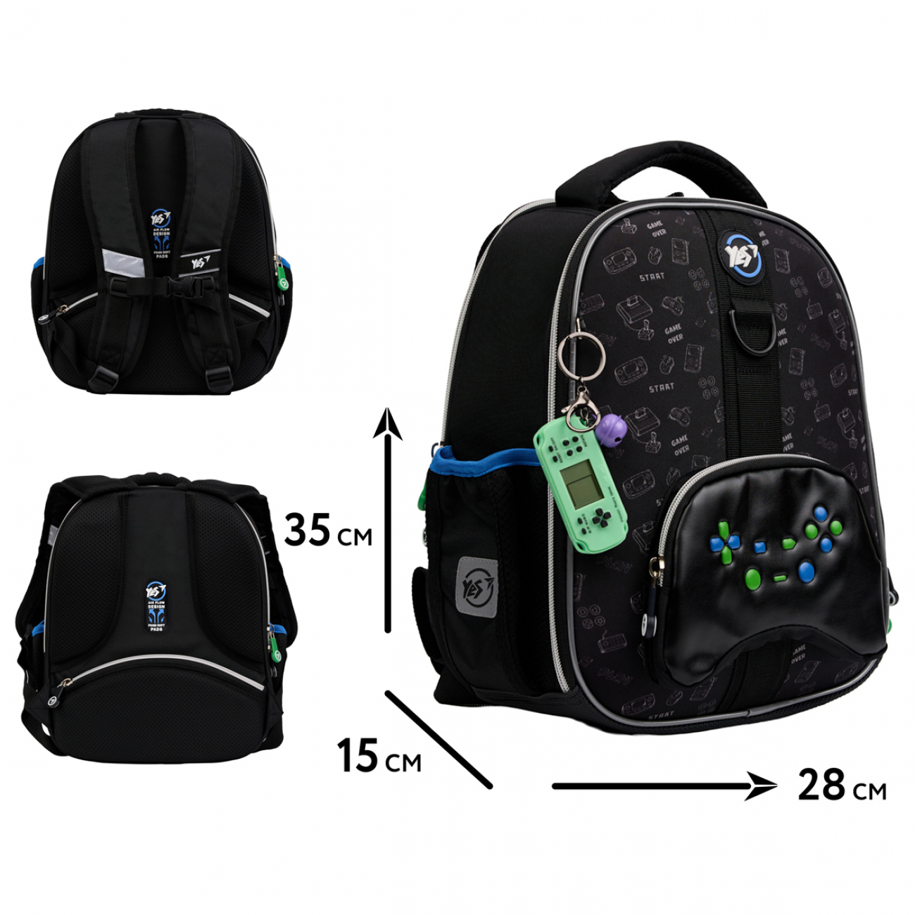 Рюкзак каркасний "Yes" H-100 Р-25 Game On! 2від.,4карм. №559897+подарунок сумка №550045(4) — фото товару | Канцелярський Сад