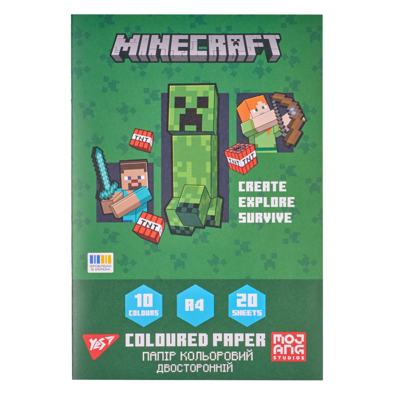 Папір кольор. А4 двостор. 20арк./10кольор. Minecraft №955458/Yes/(50) — фото товару | Канцелярський Сад