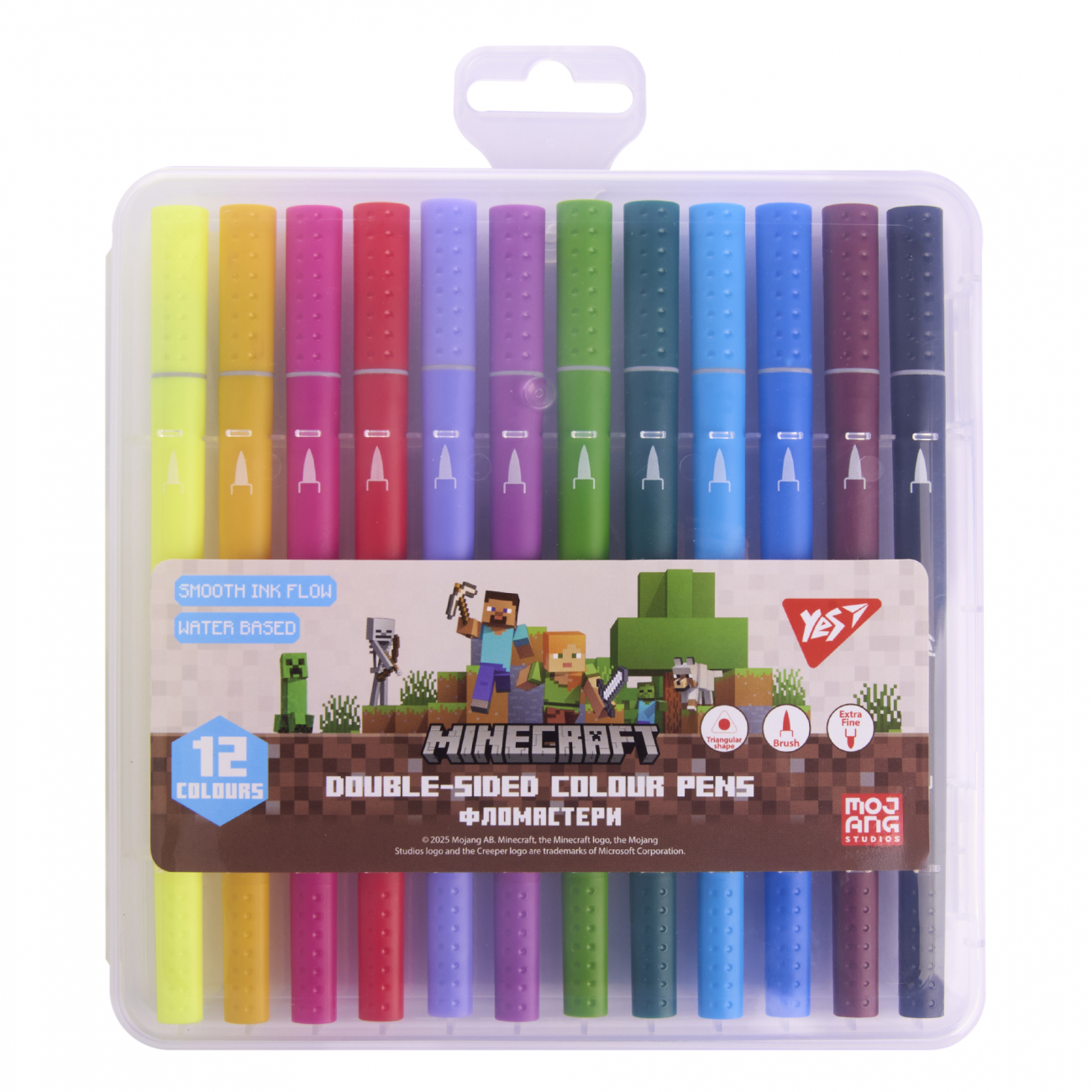 Фломастери двосторонні "Yes" 12кольор. "Minecraft" №650574(12)(72) — фото товару | Канцелярський Сад