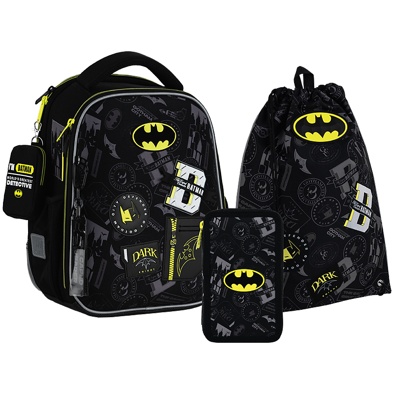 Набір: рюкзак 2від.,2карм.+пенал+сумка для взуття "Kite" DC Batman №SET_DC25-555S(4) — купити | Канцелярський Сад