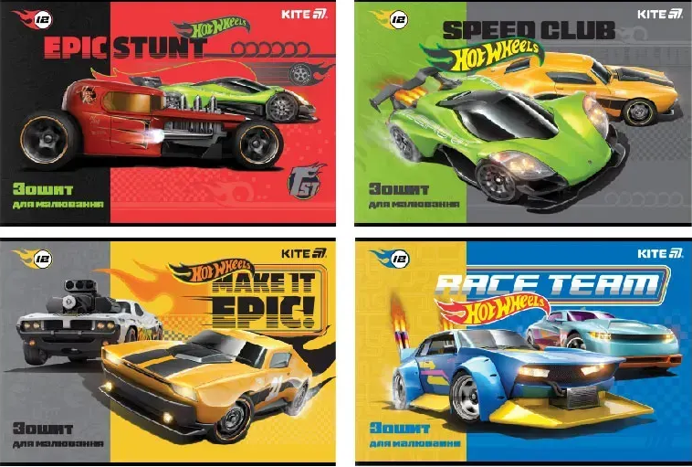 Альбом для малюв. на скобі 12/100 А4 "Hot Wheels" софт тач+УФ лак №HW25-241/Kite/(20)(160) — купити | Канцелярський Сад