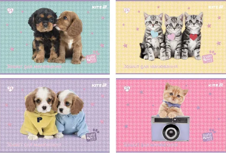 Альбом для малюв. на скобі 24/100 А4 "Studio Pets" софт тач+УФ лак №SP25-242/Kite/(12)(96) — купити | Канцелярський Сад