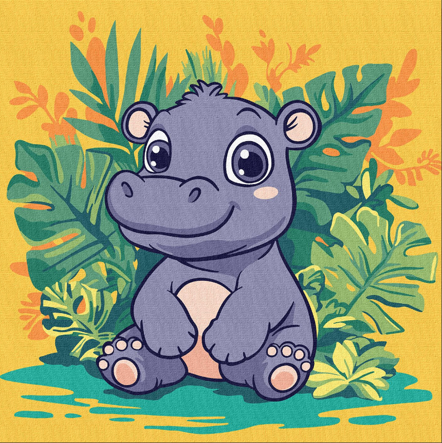 Картини по номерах акрил. для дітей "Бегемот в тропіках" 30х30см №KHO1260/Ідейка/ — фото товару | Канцелярський Сад