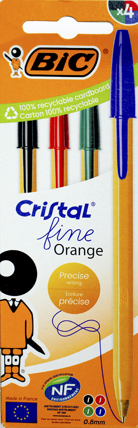 Ручка кульк. "Bic" №bc516337 Оранж асорті(4шт на блістері)(10) — купити | Канцелярський Сад