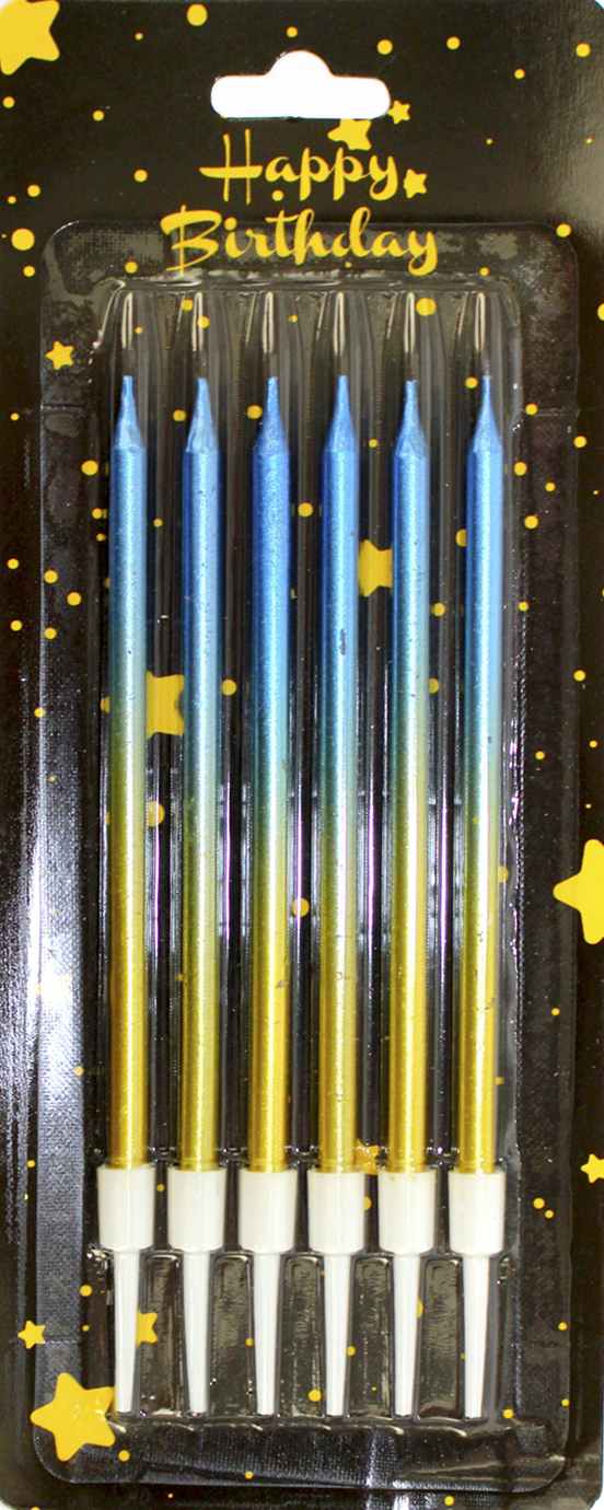 Свічка в торт 6шт+6підсв. "Омбре" синьо-золота №7595(60) — фото товару | Канцелярський Сад