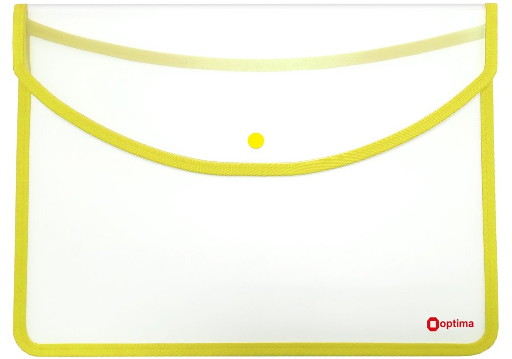 Папка-конверт "Optima" №O35256 А4 на кнопці жовтий кант, прозора(1)(30) — фото товару | Канцелярський Сад
