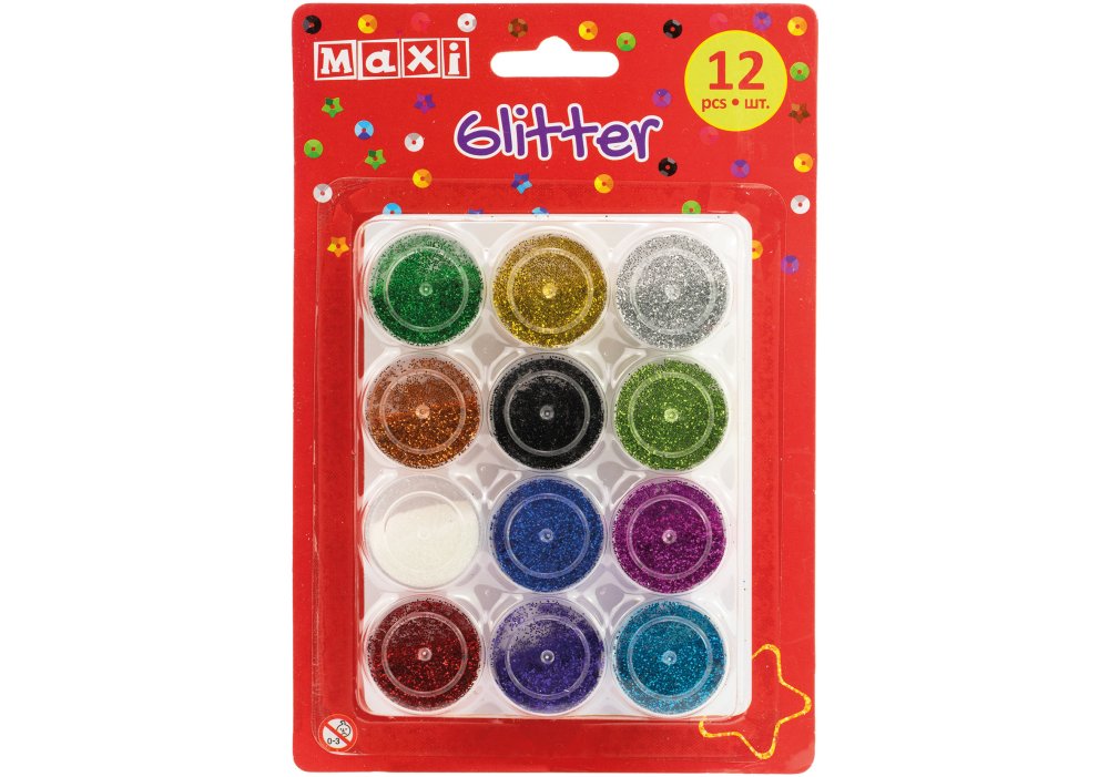 Блискітки "Maxi" 2,5г, 12 кольорів №MX61732(24) — купити | Канцелярський Сад