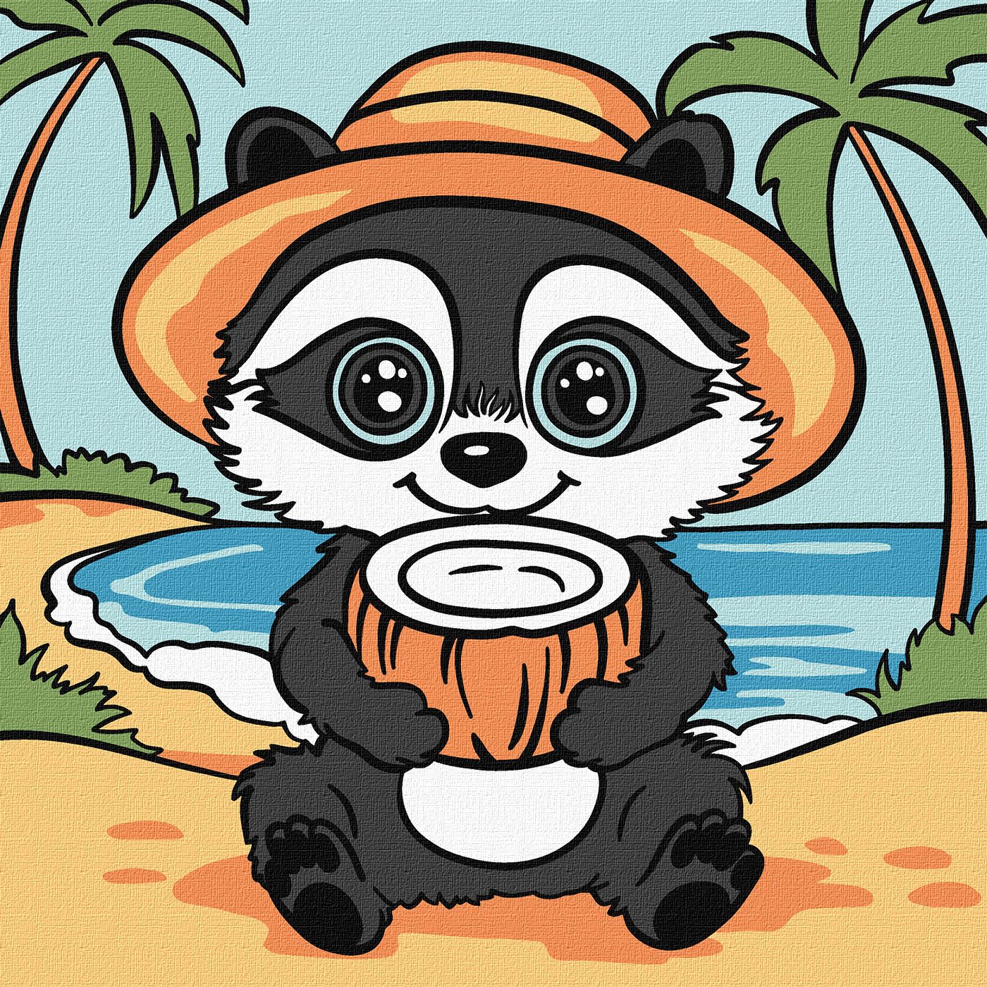 Картини по номерах акрил. для дітей "Єнот і кокос" 25х25см №KHO1242/Ідейка/ — фото товару | Канцелярський Сад