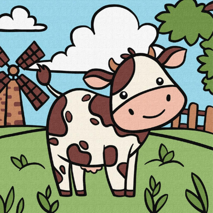 Картини по номерах акрил. для дітей "Весела корівка" 25х25см №KHO9073/Ідейка/ — фото товару | Канцелярський Сад