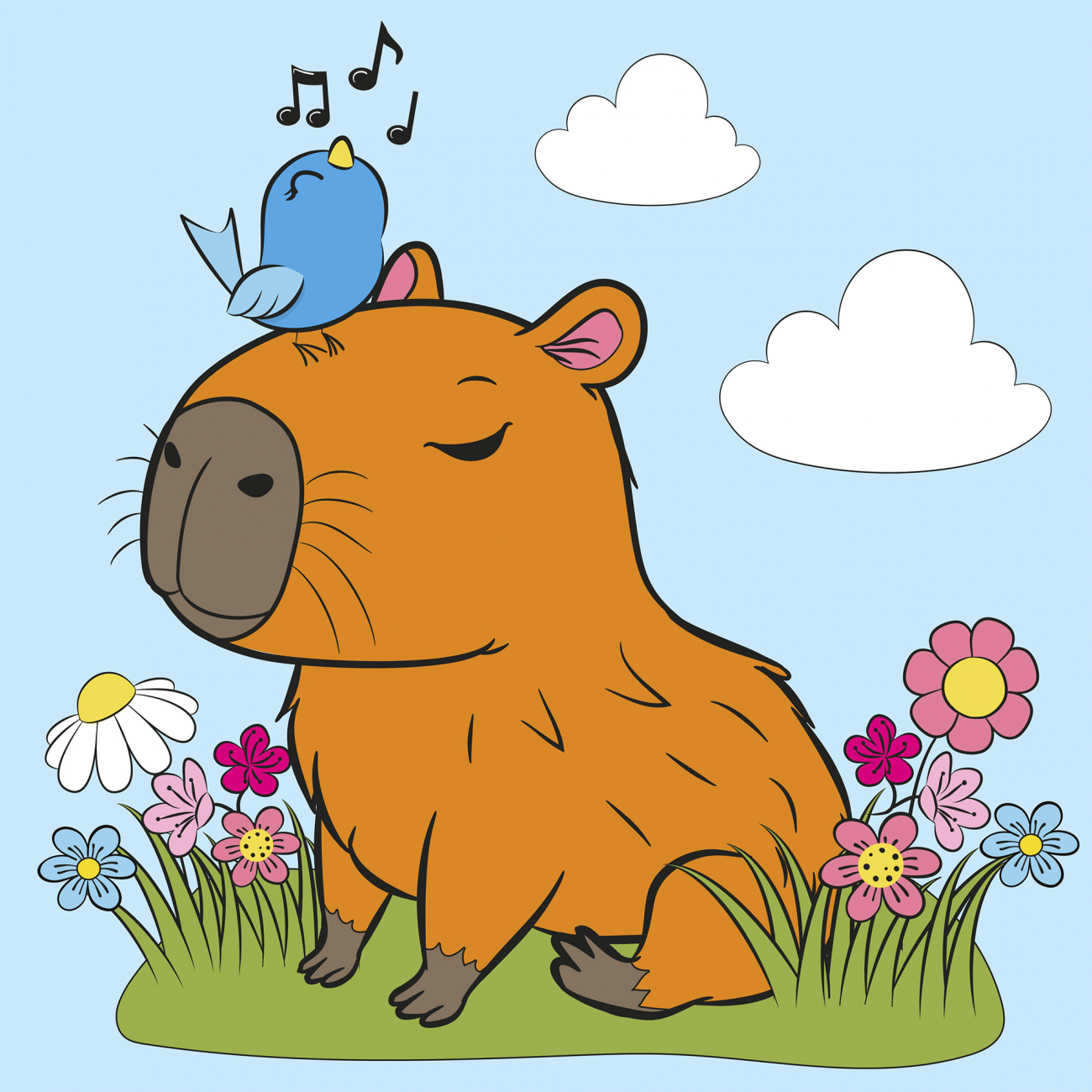 Картини по номерах "Капібара з пташкою" 25х25см №955479/Santi/(30) — фото товару | Канцелярський Сад