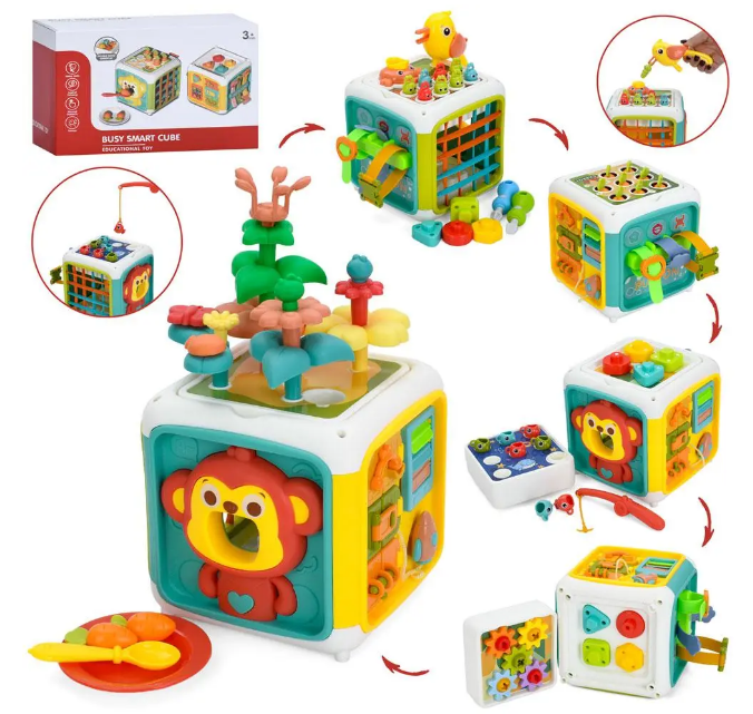 Гра куб,бізікуб,14см,город,гра-нагодуй мавпу,геом.,засуви,шестерні,риболовля №YL562A(12) — купити | Канцелярський Сад