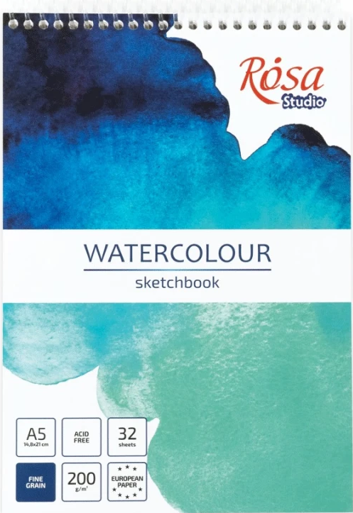 Скетчбук пруж. 32/200 А5 бірюзовий №6900501/Rosa Studio/ — фото товару | Канцелярський Сад