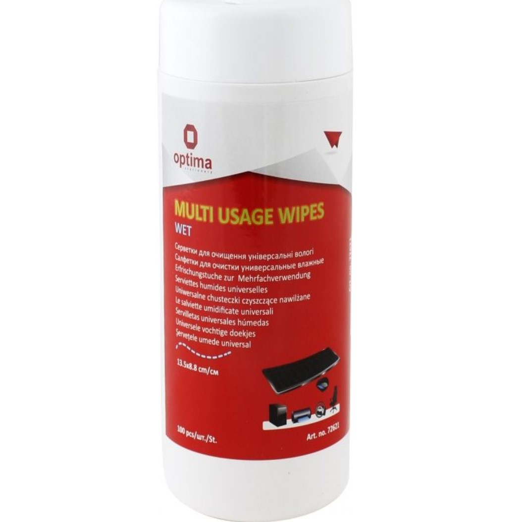 Серветки вологі для очищення оргтехніки"Optima" NEO(100шт) універсальні №E72621(15) — фото товару | Канцелярський Сад