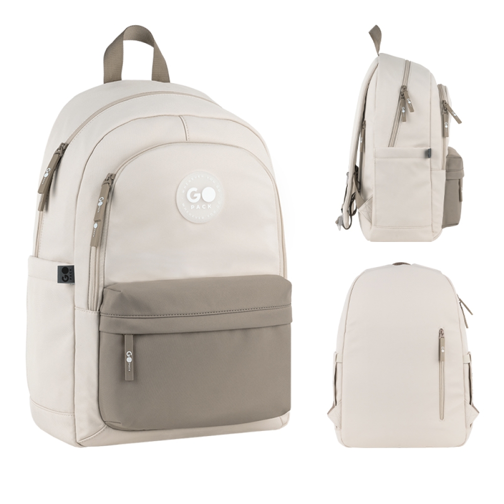 Рюкзак "GoPack" Education Teens 2від.,4карм. 141L бежевий, коричневий №GO26-141L-1(10) — фото товару | Канцелярський Сад