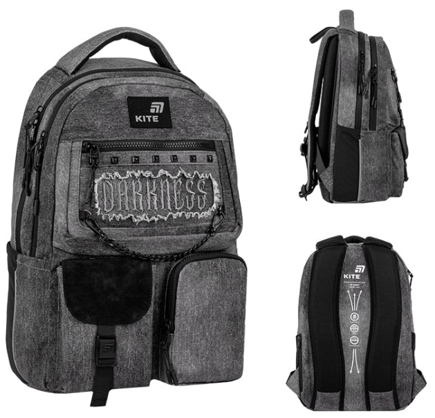 Рюкзак "Kite" Education teens 2587M Darkness 2від.,6карм. №K26-2587M-5(10) — фото товару | Канцелярський Сад