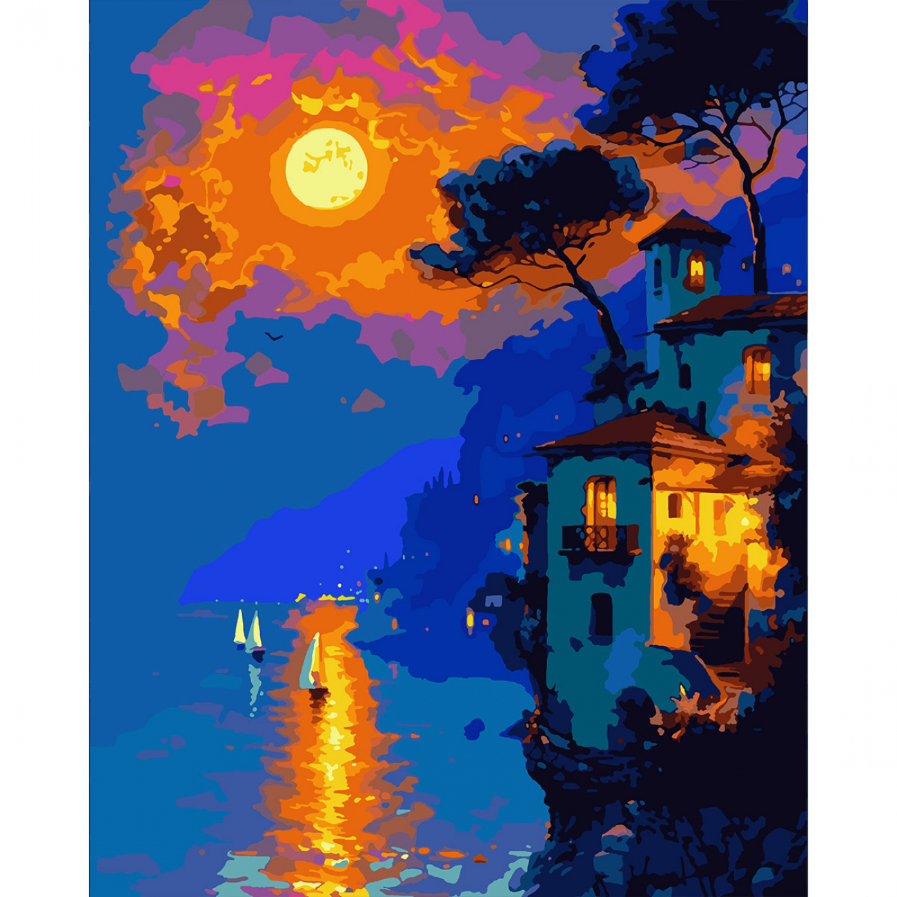 Картини по номерах "Santi" Захід сонця на узбережжі 40х50см, LED підсвітка №956650 — фото товару | Канцелярський Сад