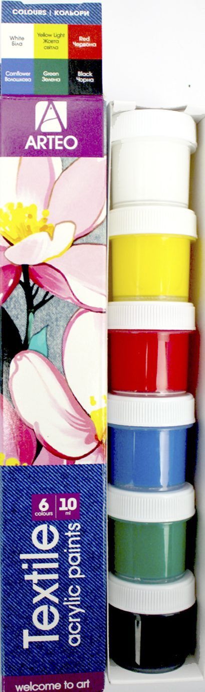 Набір акрил. фарб 6х10мл "Arteo" Flowers для тканини №322113001(20) — фото товару | Канцелярський Сад