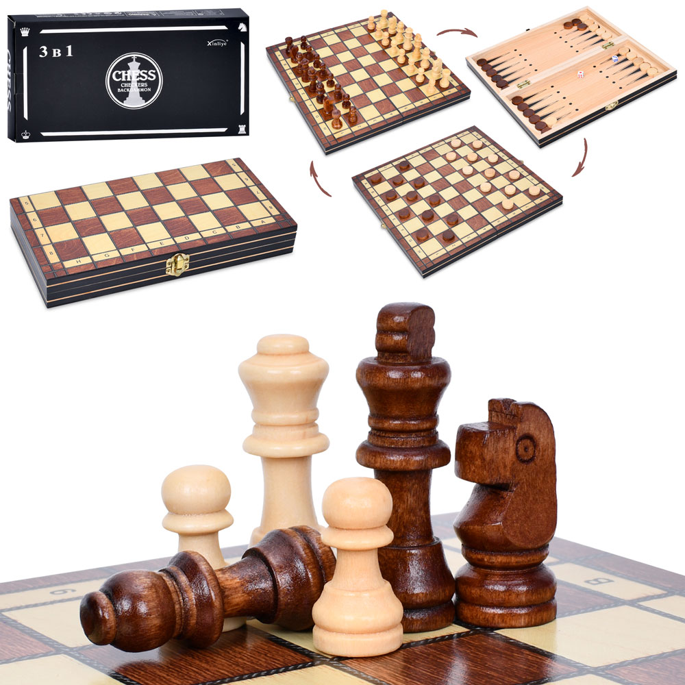 Шахи дерев.,3в1(шашки),фігури дерев.,в кор-ці,29,5х15,5х4,5см №FG240502023L(30) — фото товару | Канцелярський Сад