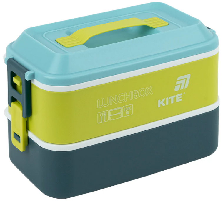 Ланч бокс пласт. "Kite" 2000мл подвійний з наповненням,синій №K25-1184-2 — фото товару | Канцелярський Сад