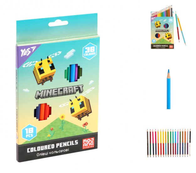 Олівці кольор. 36 кольор./18шт "Yes" №290774 Minecraft.Spring(8)(160) — фото товару | Канцелярський Сад