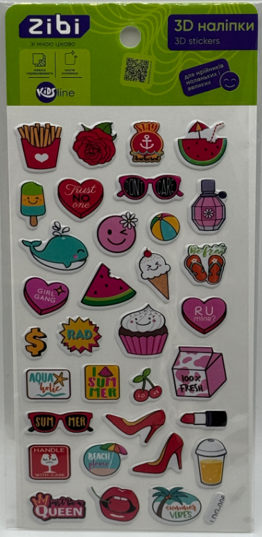 Наліпка 3D "Літній мікс для дівчат" 18см, KIDS Line №ZB.63308/Zibi/(20) — фото товару | Канцелярський Сад