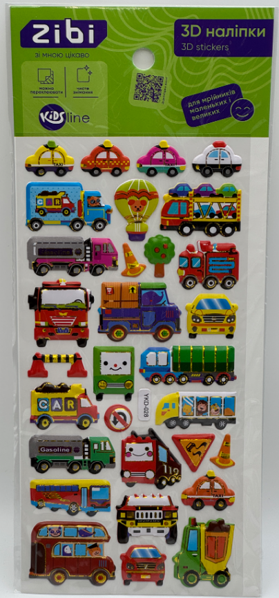 Наліпка 3D "Міський транспорт" 23см, KIDS Line №ZB.63385/Zibi/(20) — фото товару | Канцелярський Сад