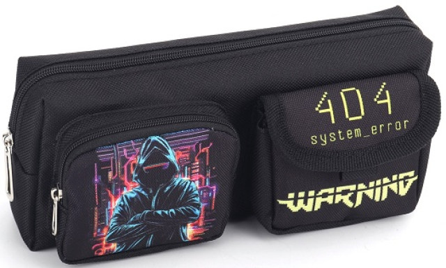 Пенал 1від.,2карм. б/н,на блиск. чорний №KJ4076/Мандарин/(30) — фото товару | Канцелярський Сад