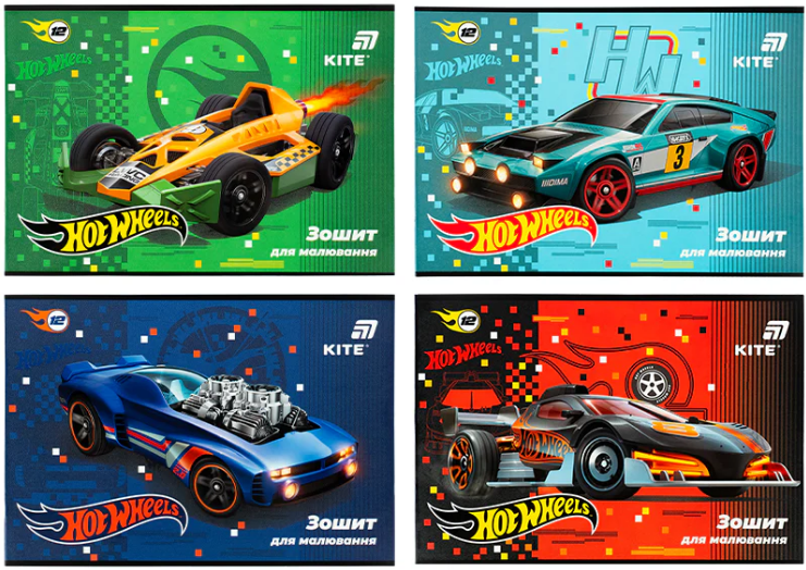 Зошит для малюв. на скобі 12/100 А4 "Hot Wheels" гібр. лак+УФ №HW26-241/Kite/(20)(160) — фото товару | Канцелярський Сад
