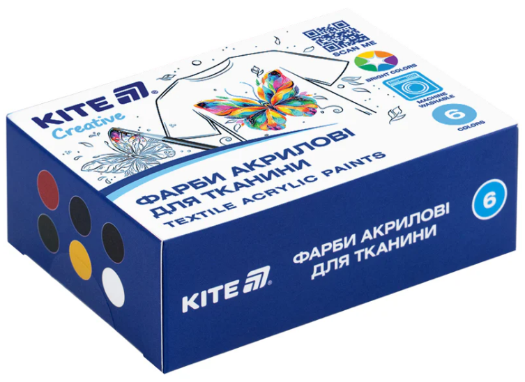 Набір акрил. фарб 6х20мл "Kite" Creative для тканини №K-277(24) — фото товару | Канцелярський Сад