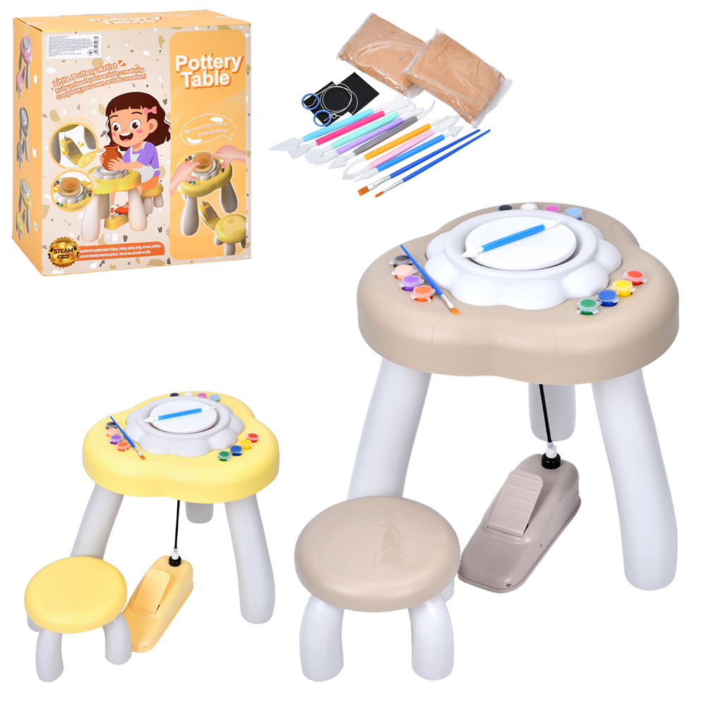 Набір для творч. гончарне коло (механічний),стіл,стільчик,глина,фарби,інструмент №8821(10) — купити | Канцелярський Сад